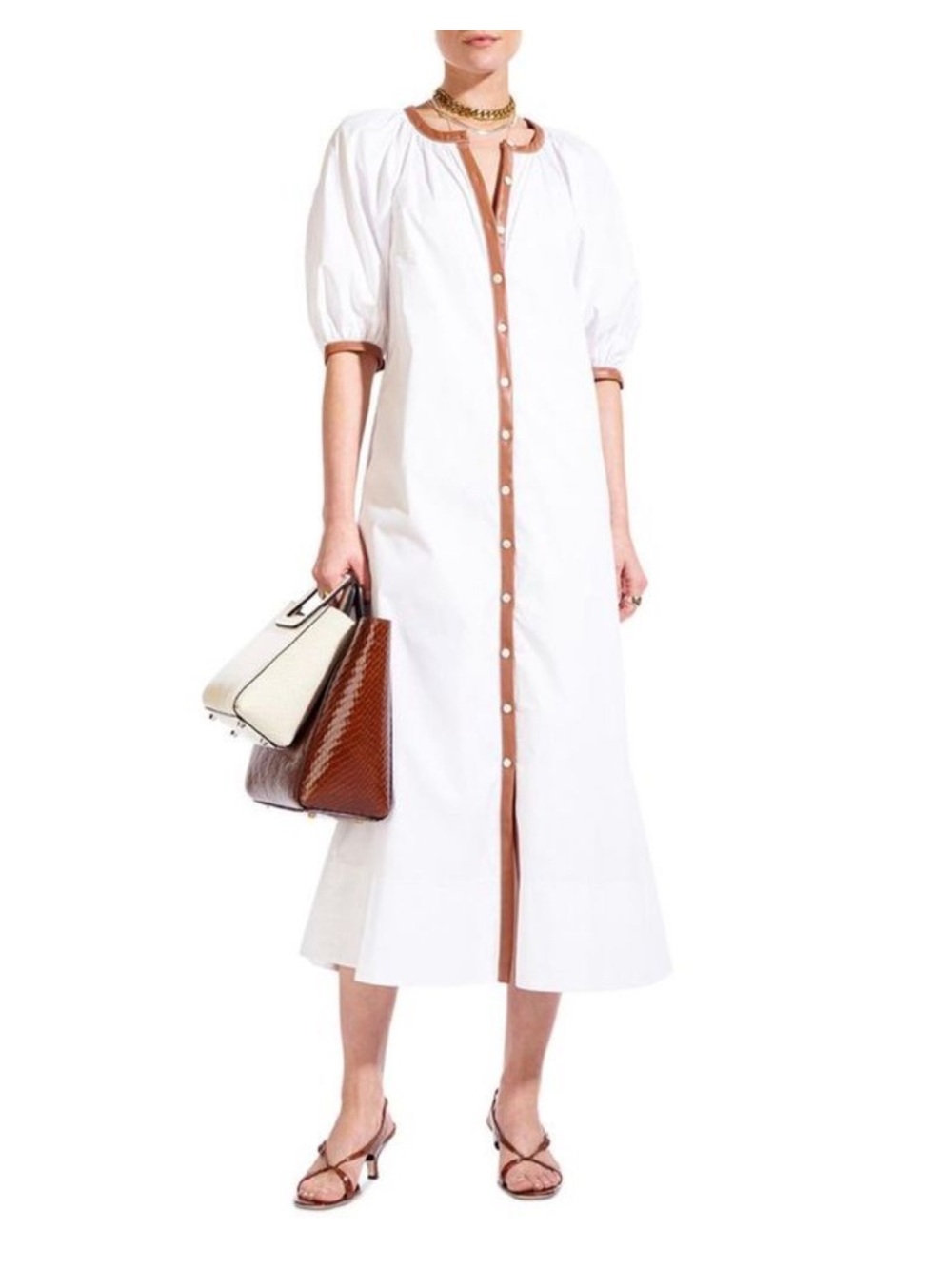 STAUD White Maxi Dress with Brown Trim - Picture 2 of 3